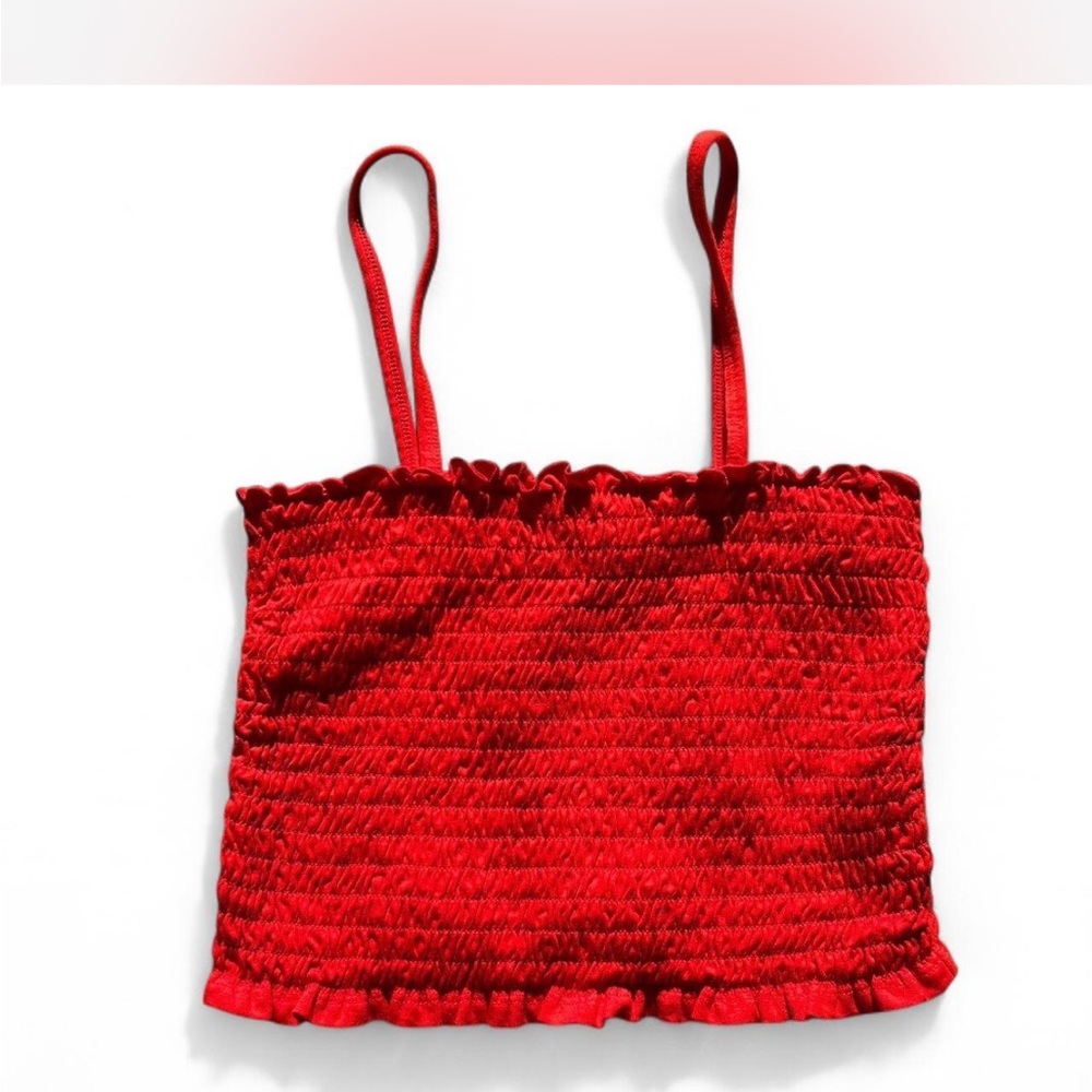 Red Smocked Crop Top